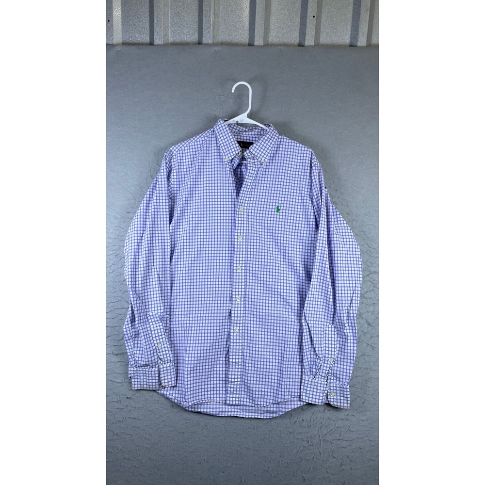 Ralph Lauren Button Down Shirt Mens Large Purple Good Gingham Check Long Sleeve
